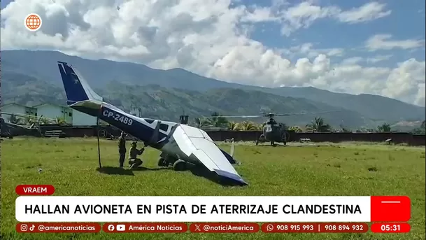 Hallan avioneta en pista clandestina usada para droga en el Vraem. Foto: América Noticias