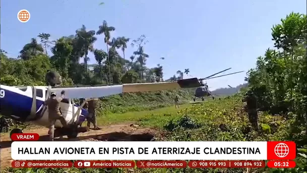 Hallan avioneta en pista clandestina usada para droga en el Vraem. Foto: América Noticias
