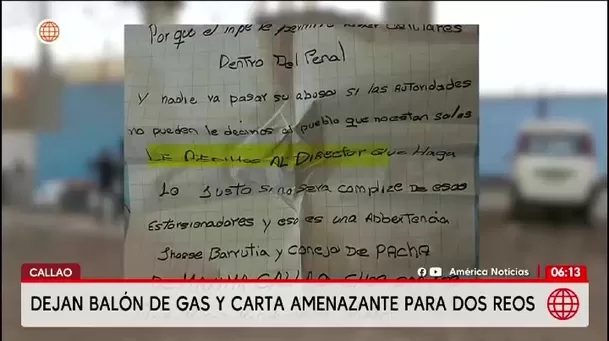 Un balón de gas y una carta amenazante fueron hallados en la puerta del penal Sarita Colonia/ América Noticias