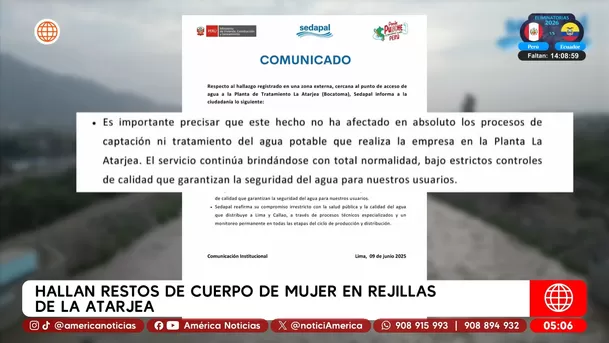 Hallan restos de cuerpo de mujer en rejillas de la atarjea en El Agustino. Foto: América Noticias Hallan restos de cuerpo de mujer en rejillas de la atarjea en El Agustino. Foto: América Noticias