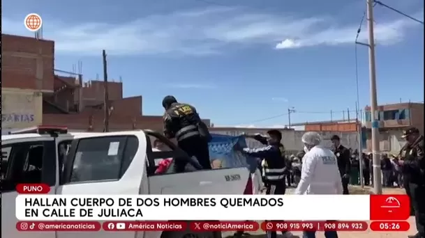 Hallan cuerpos de dos hombres calcinados en la calle en Juliaca, Puno. Foto: América Noticias