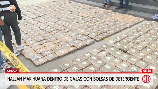 Hallan una tonelada y media de marihuana tipo creepy oculta en bolsas de detergente en Chilca. Foto: América Noticias