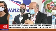 Hernando de Soto negó haber pedido la PCM y cinco ministerios a Pedro Castillo y Keiko Fujimori