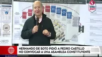 Hernando de Soto pidió a Castillo abandonar su proyecto de Asamblea Constituyente. Video: América