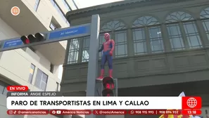Hombre Araña se suma al paro de transportistas. Foto y video: América TV