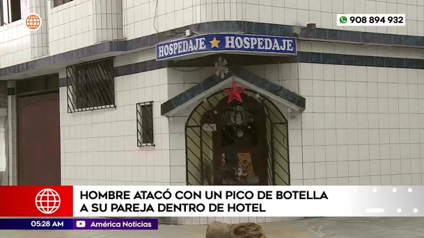 Hombre atacó con pico de botella a su pareja dentro de hotel en San Juan de Miraflores. Foto: América Noticias Hombre atacó con pico de botella a su pareja dentro de hotel en San Juan de Miraflores. Foto: América Noticias