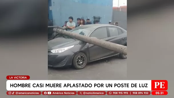 Hombre casi muere aplastado por poste de luz en La Victoria. Foto: América Noticias