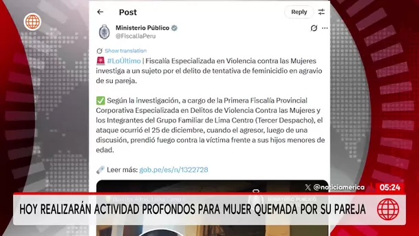 Intento de feminicidio en el Cercado de Lima: Hombre que quemó a su pareja permanece en custodia policial. Foto: América Noticias