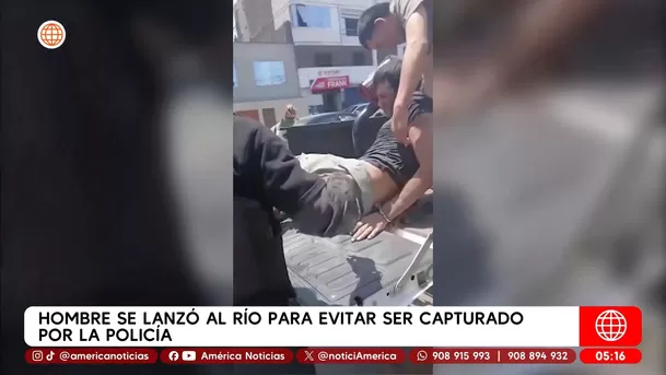 Hombre se lanzó al río para evitar ser capturado por la Policía en El Agustino. Foto: América Noticias Hombre se lanzó al río para evitar ser capturado por la Policía en El Agustino. Foto: América Noticias