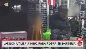 Hombre utiliza a niño para robar en una barbería en Arequipa. Foto y video: América Noticias