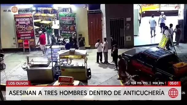 Tres personas son asesinadas por sicarios en una anticuchería de Los Olivos. Foto: América Noticias