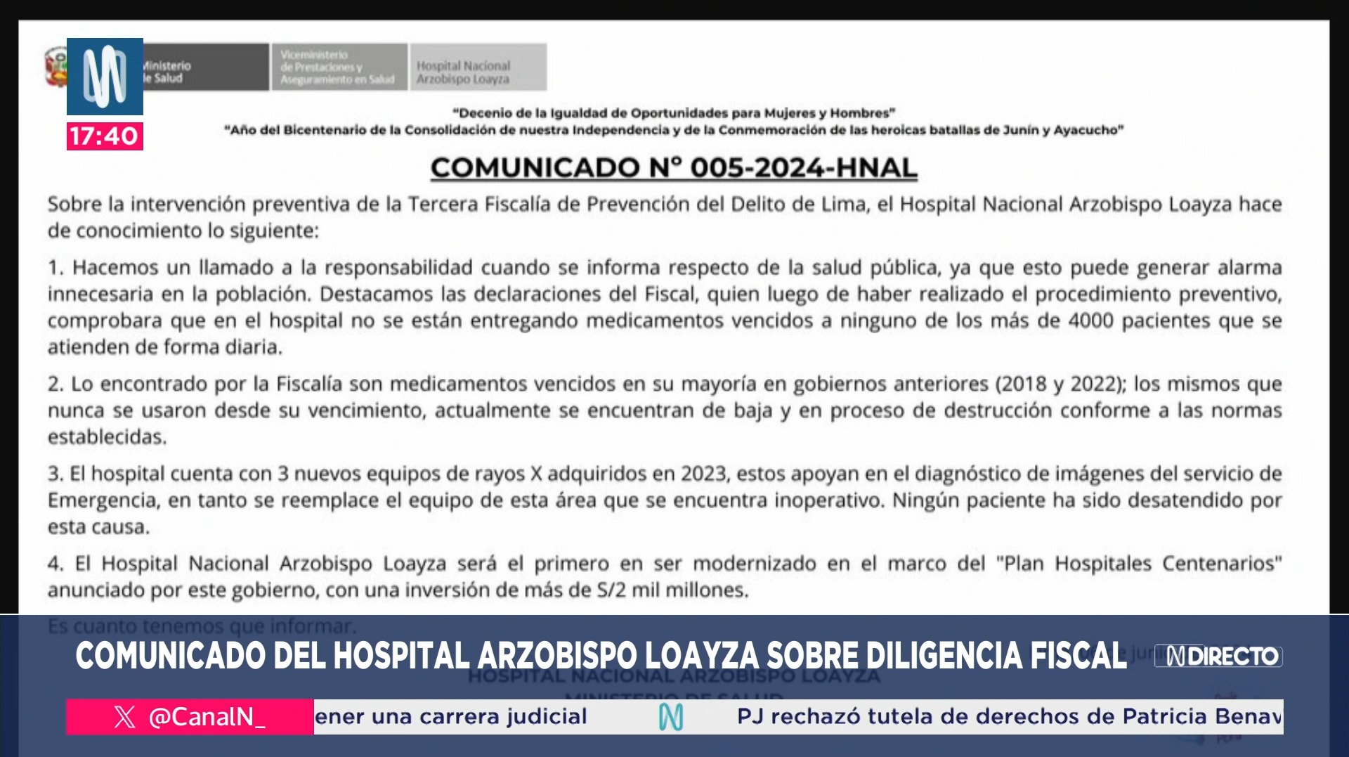 Hospital Arzobispo Loayza tras el operativo de la Fiscalía: No se entregan medicamentos vencidos a ninguno de los pacientes