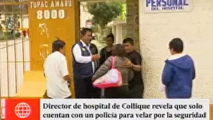 Cada una de las dos puertas del hospital son resguardadas por un solo vigilante