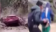 Huánuco: rocas aplastan auto y pasajeros sobreviven