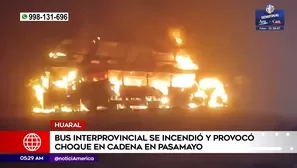 Bus interprovincial se incendió en Pasamayo. Foto y video: América Noticias