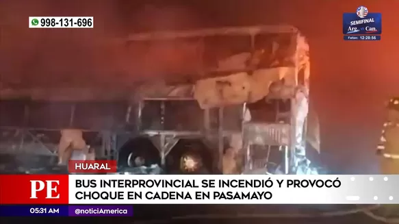 Bus interprovincial se incendió en Pasamayo. Foto: América Noticias