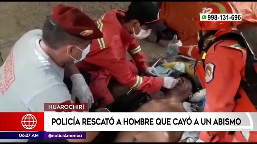 Huarochirí: Policía rescató a un hombre que cayó a un abismo