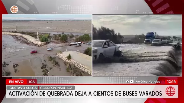 Ica: Cientos de pasajeros varados en la Panamericana Sur por activación de quebrada. Foto: América Noticias