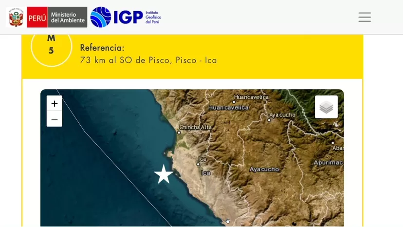 Ica: Sismo de magnitud 5.0 se registró en Pisco