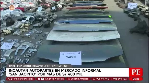 Incautan autopartes por S/ 400 mil en mercado San Jacinto. Foto: América Noticias