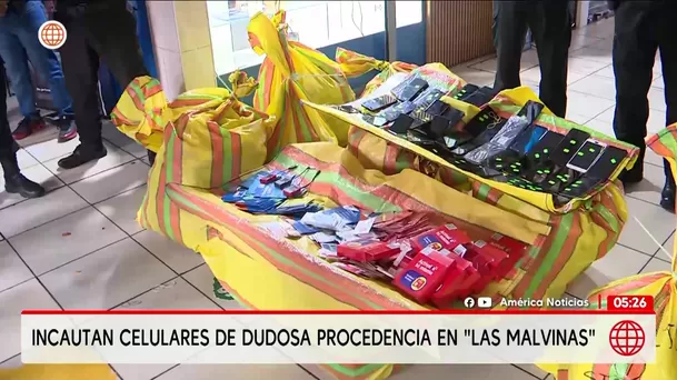 Policía incauta celulares valorizados en S/ 2 millones en Las Malvinas. Foto: América Noticias Policía incauta celulares valorizados en S/ 2 millones en Las Malvinas. Foto: América Noticias