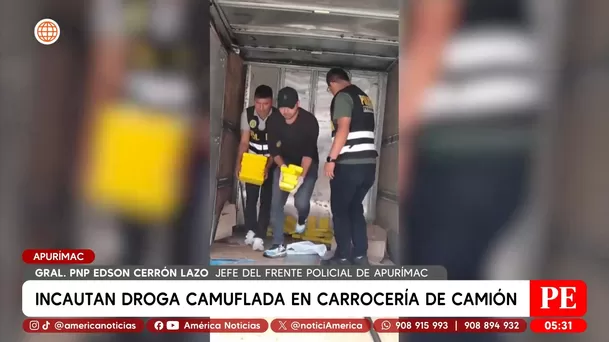 Incautan droga camuflada en carrocería de camión en Apurímac. Foto: América Noticias Incautan droga camuflada en carrocería de camión en Apurímac. Foto: América Noticias