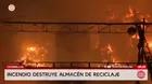 Incendio consume un almacén de reciclaje en Chorrillos