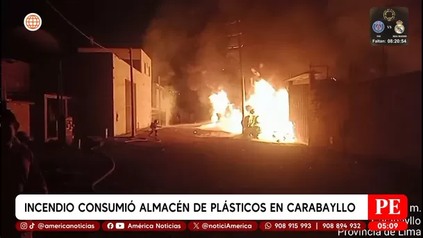 Incendio consumió almacén de plásticos en Carabayllo. Foto: América Noticias