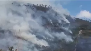 Incendio forestal en el sector Yanamonte (Churcampa) generó una densa humareda que bloqueó la carretera Ayacucho-Vraem. Conductores detuvieron sus vehículos en la vía para evitar accidentes. Soldados del Ejército trabajan en la zona para apagar el fuego. Video: Canal N