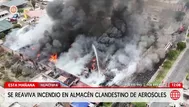 Incendio se reaviva en almacén de aerosoles en Huachipa