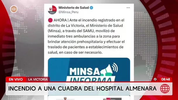 Incendio en La Victoria afecta zona cercana al Hospital Almenara. Foto: América Noticias