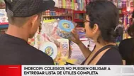 Indecopi: colegios no pueden obligar a entregar lista de útiles completa