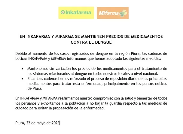 Comunicado: Inkafarma/Mifarma.