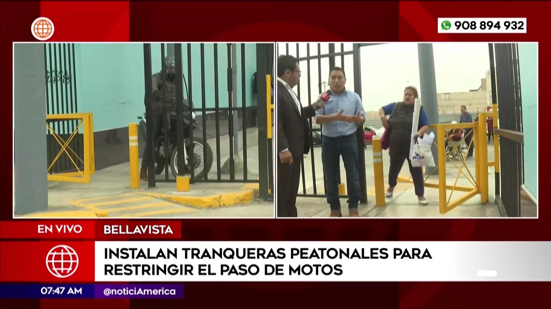 Instalan tranqueras peatonales para restringir el paso de motos en Bellavista. Foto: América Noticias