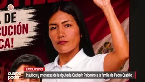 Chats exclusivos muestran que la diputada Catherin Palomino insultó y amenazó a familiares de Pedro Castillo, jactándose de ser su pareja. La parlamentaria es cuestionada por violar la ética parlamentaria. Video: Cuarto Poder