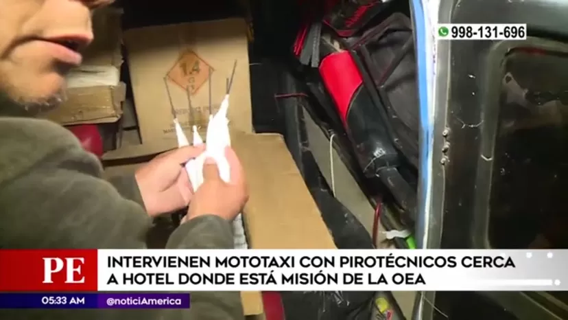 Intervinieron mototaxi con pirotécnicos cerca del hotel donde está misión de la OEA
