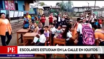 Alumnos estudian en calles de Iquitos. América Noticias