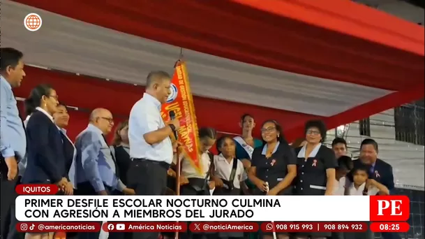 Iquitos: desfile escolar culminó con agresiones al jurado. Foto: América TV