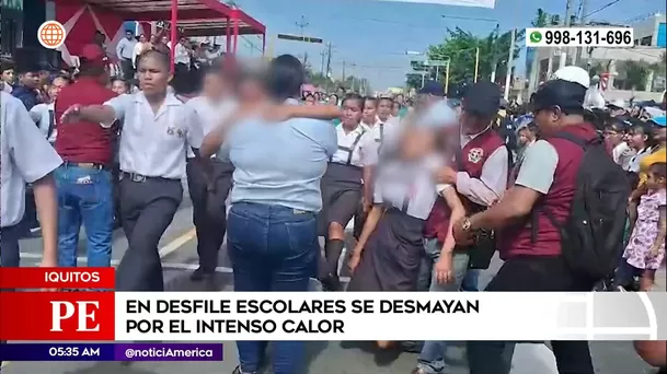 Escolares se desmayan en desfile por intenso calor en Iquitos. Foto: América Noticias