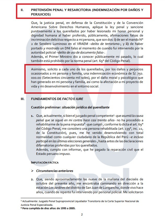 Iván Quispe Palomino querelló a Adrianzén y Santiváñez