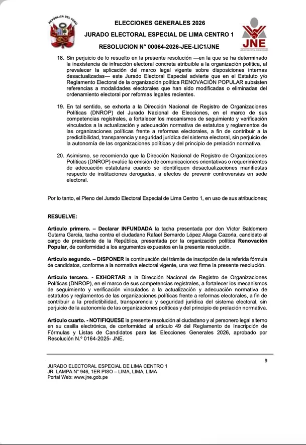 Rafael López Aliaga sigue en carrera electoral 2026. Foto: JEE