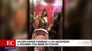 Mujer impidió ingreso a ascensor a hombre con su bebé. Foto: América Noticias.