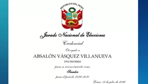 El JNE dejó sin efecto la credencial de Rafael López Aliaga al determinar que no juramentó al cargo. El exministro de Agricultura, Absalón Vásquez, fue convocado para asumir el escaño en el Senado por Renovación Popular. Video: Canal N