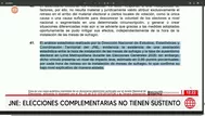 JNE: elecciones complementarias no tienen sustento legal
