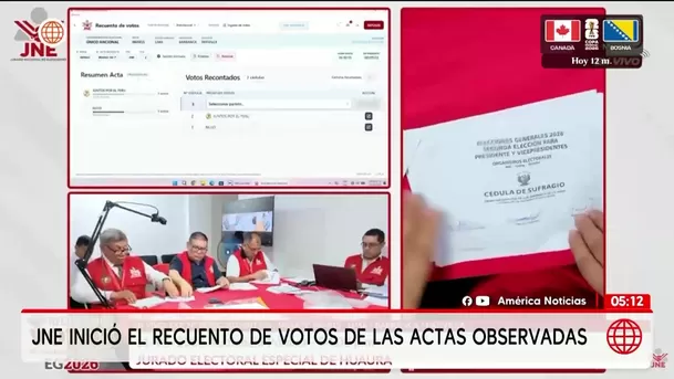 JNE inició el recuento de votos de actas observadas. Foto: América Noticias JNE inició el recuento de votos de actas observadas. Foto: América Noticias