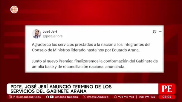 José Jerí anuncia fin del Gabinete Arana y prepara nuevo equipo. Foto: América Noticias
