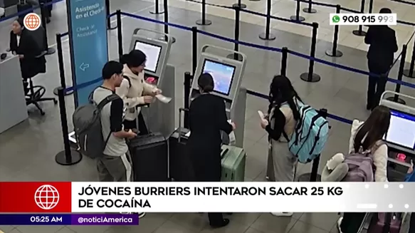 Jóvenes burriers intentaron sacar casi 25 kilos de cocaína en el aeropuerto Jorge Chávez. Foto: América Noticias