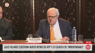 El presidente del Banco Central de Reserva del Perú (BCRP), Julio Velarde, calificó de “irresponsable” el proyecto de ley de la diputada Catherin Palomino, de Juntos por el Perú, que busca impulsar un noveno retiro de fondos de las AFP ante una eventual crisis económica asociada al Fenómeno El Niño.