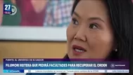 Keiko Fujimori ratifica que pedirá facultades a Congreso para seguridad