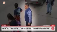 Ladrón con chaleco y camisa roba celulares en paradero de Comas